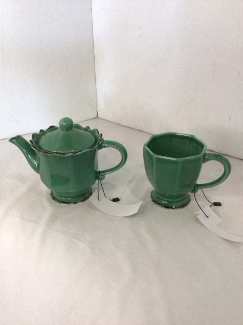 Green Ceramic Tea Pot Set