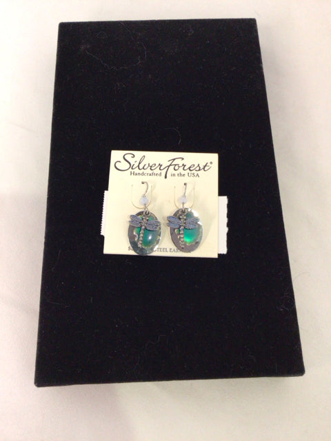 Metal Silver/Aqua Dragonfly Earrings