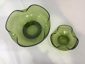 Retro Green Glass Chip & Dip Serving Dish