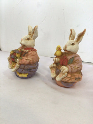 Easter Pink/white Resin Bunnies Pair Holiday Item