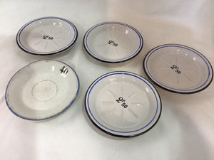 French Vintage White/Blue Stoneware Set of 5 Plate Set