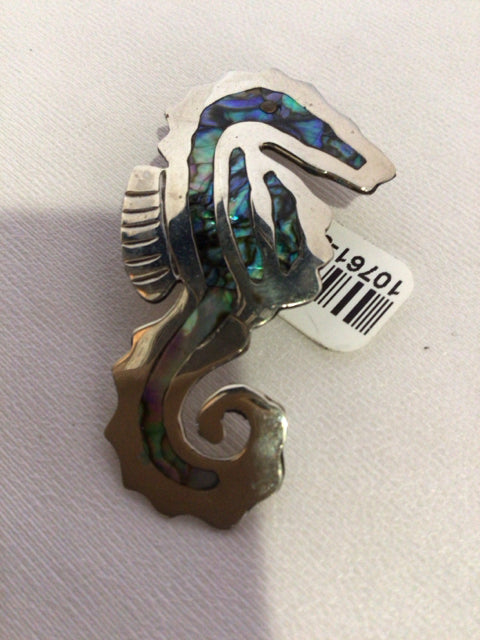 Sterling Silver Seahorse Abalone Pin