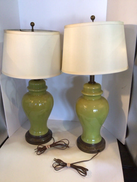 As Is Green Ceramic Pair Lamp