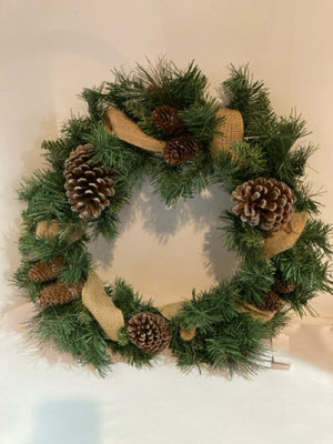 Wreath Green Burlap Pine Cone Holiday Item