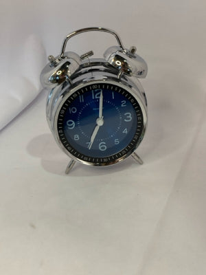 Alarm Silver/Blue Metal Clock