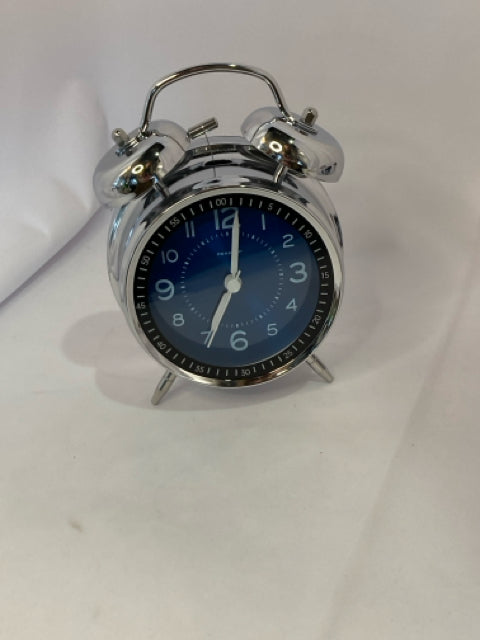 Alarm Silver/Blue Metal Clock