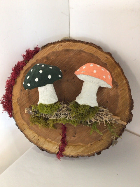 Whimsical Brown/Green Mushroom Wall Hanging Art