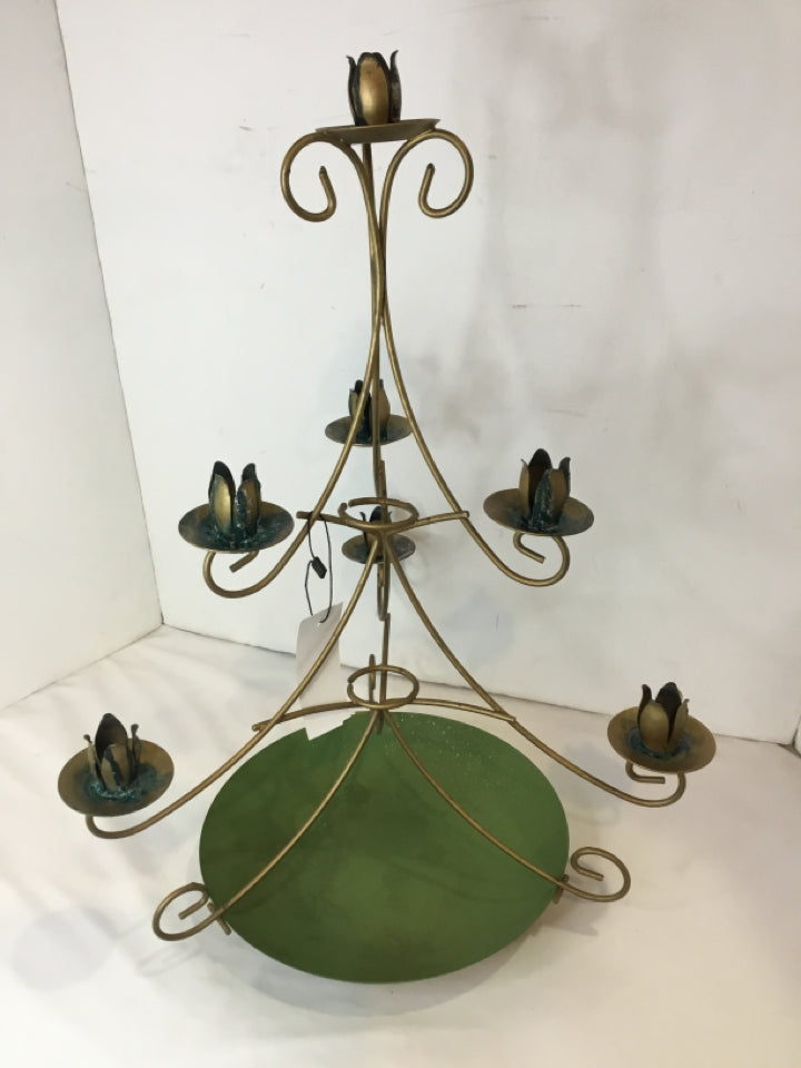 Vintage Green/Gold Brass Tree Candle Holder