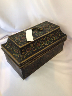 Vintage As Is Metal Lidded Hand Painted Black/Green Box