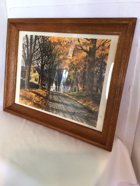 Brown/Yellow Fall Street Scene Framed Art