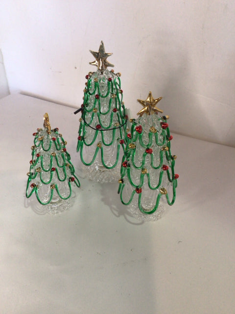 Green/Red Glass Christmas Trees Set of 3 Holiday Item