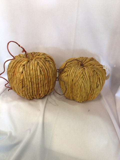 Pair Natural Rafia Pumpkin Holiday Item