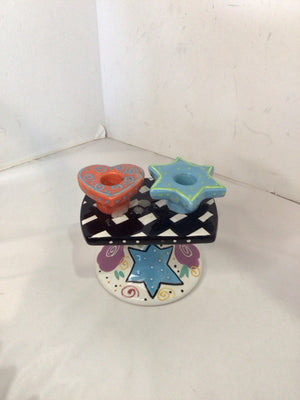 With Love Joanne Whisk Multi-Color Ceramic Pedestal Taper Candle Holder