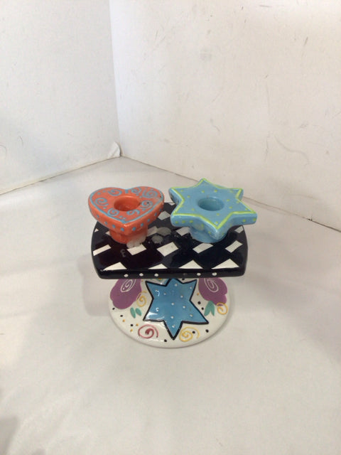With Love Joanne Whisk Multi-Color Ceramic Pedestal Taper Candle Holder