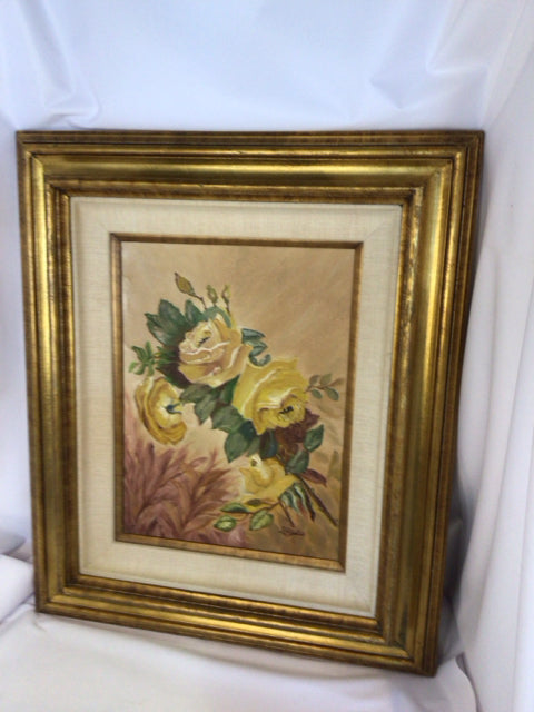 Signed Brown/Yellow Canvas Roses Framed Art