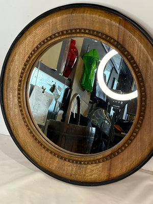 Rustic Tan/Black Wood Round Mirror