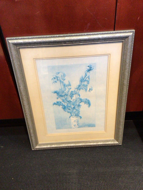 Blue/White Vase Leaves Framed Art