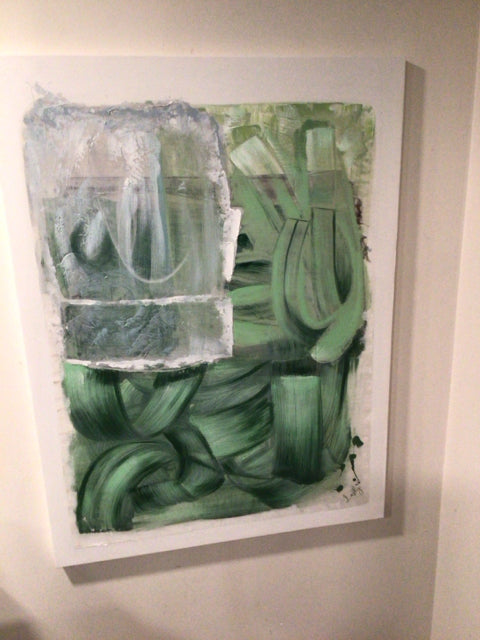 Signed Green/White Canvas Abstract Stretch Canvas Art
