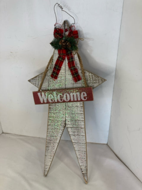 Sign White Wood Star Holiday Item