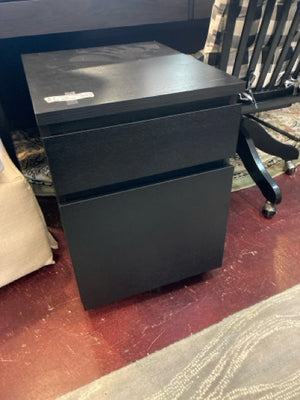 Rolling Wood 2 Drawers Black File Cabinet