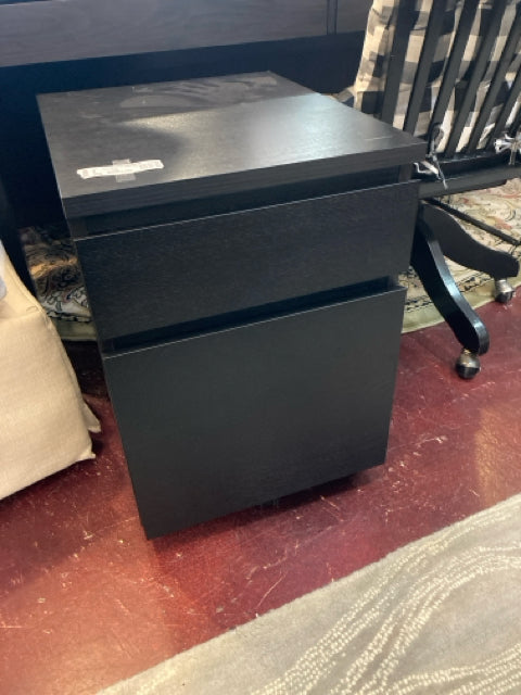Rolling Wood 2 Drawers Black File Cabinet