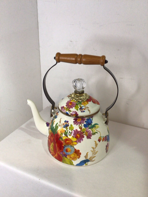 MacKenzie Childs Cream/Multi Metal Tea Pot