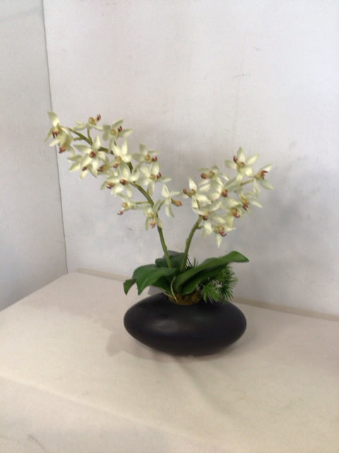 Green/White In Planter Faux Flowers