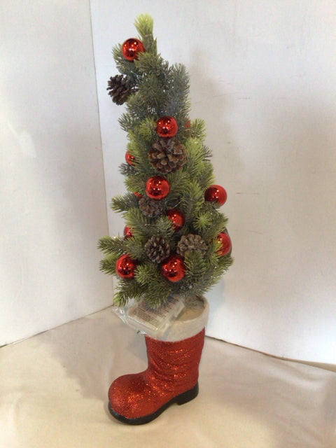 Tree Red Ceramic Boot Holiday Item