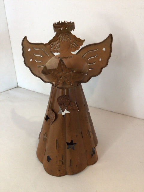 Christmas Brown Metal Candle Holder Angel Holiday Item