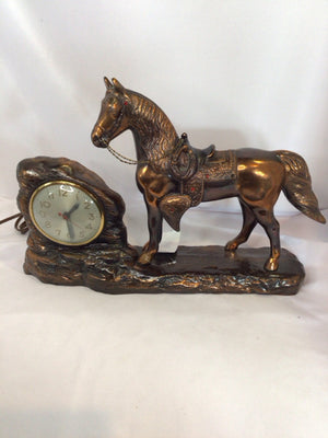 Vintage Bronze Metal Clock Horse Lamp