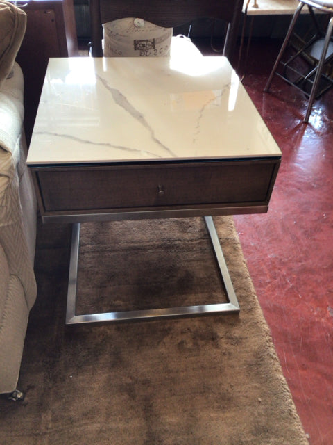 Side Formica 1 drawer White/Gray Table