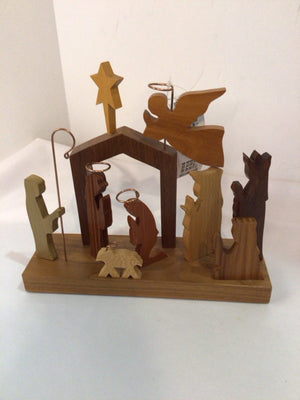 Nativity Brown Wood Carved Holiday Item