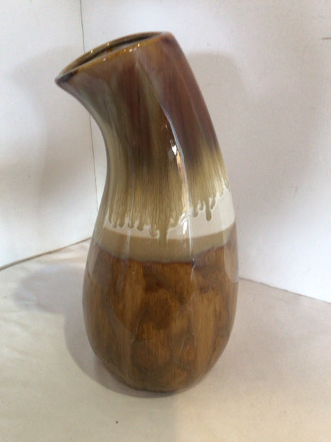 Brown/Cream Ceramic Drip Glaze Vase