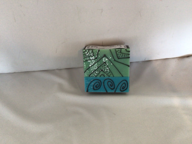 Signed Acrylic Square Blue/Black Wall Decoration Art