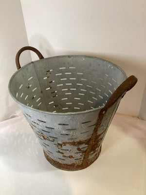 Vintage Gray Stainless Steel Olive Bucket