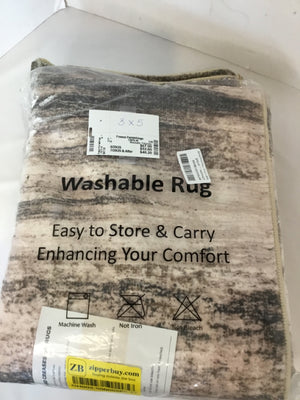 Washable Polyester Brown/Cream Rug