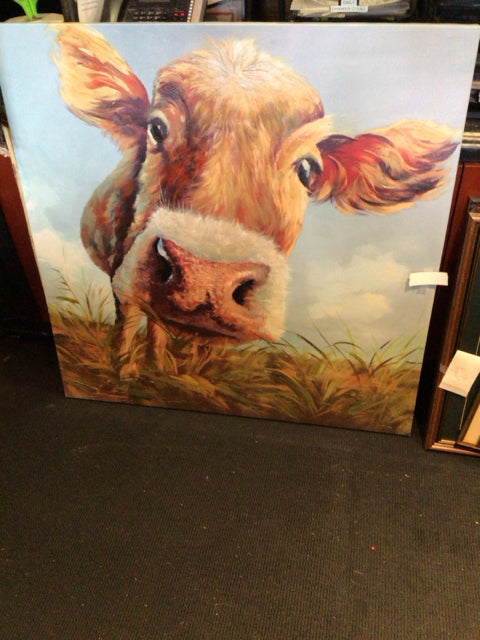 Blue/Multi Cow Stretch Canvas Art