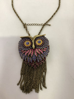Multi-Color Owl Rhinestone Necklace