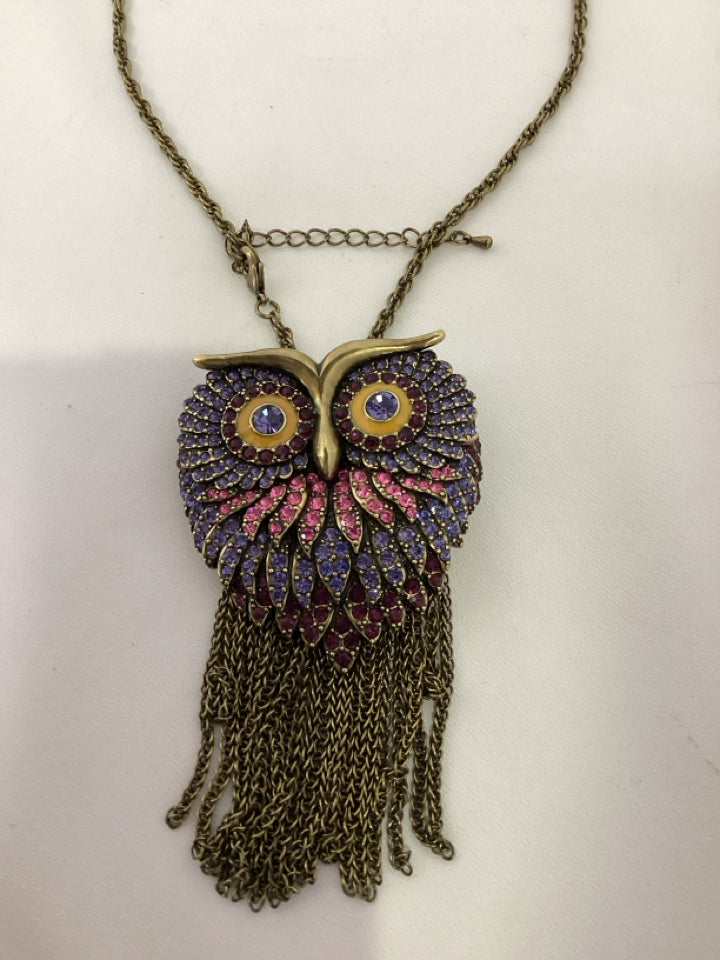 Multi-Color Owl Rhinestone Necklace