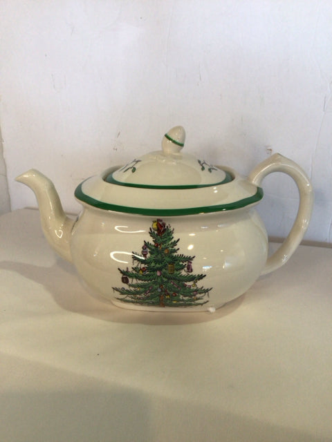 Spode Teapot White/Green China Holiday Item