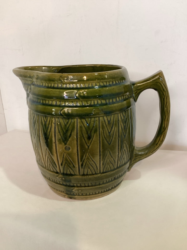 Yellowware Vintage Green Ceramic Pitcher