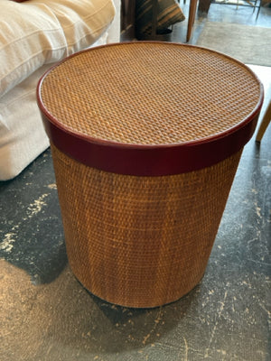 Nesting Wicker Round Lidded Tan/Red Box