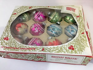 Shiny Brite Vintage Multi-Color Glass Set of 12 Holiday Ornaments