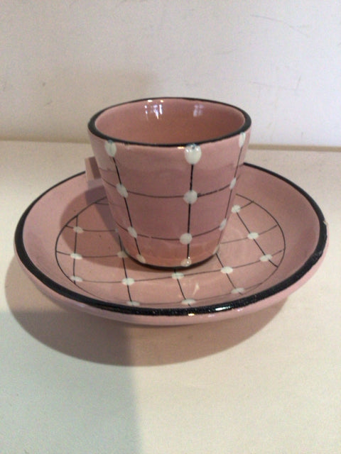 Mid-Century White/Black Ceramic 2 Piece Cup Set