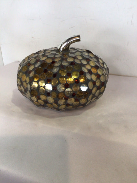 Fall Gray/Gold Glass Mosaic Pumpkin Sculpture