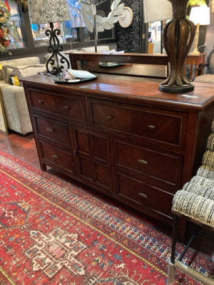 Wood w/Mirror 6 Drawer Brown Dresser/Chest