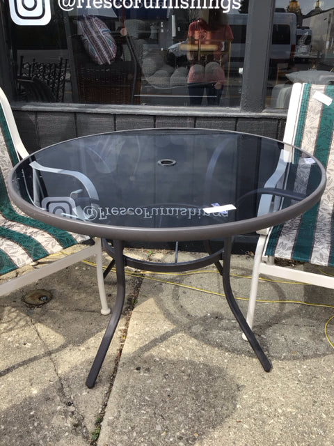 Outdoor/Outside Metal/Glass Glass Top Dining Bronze Table