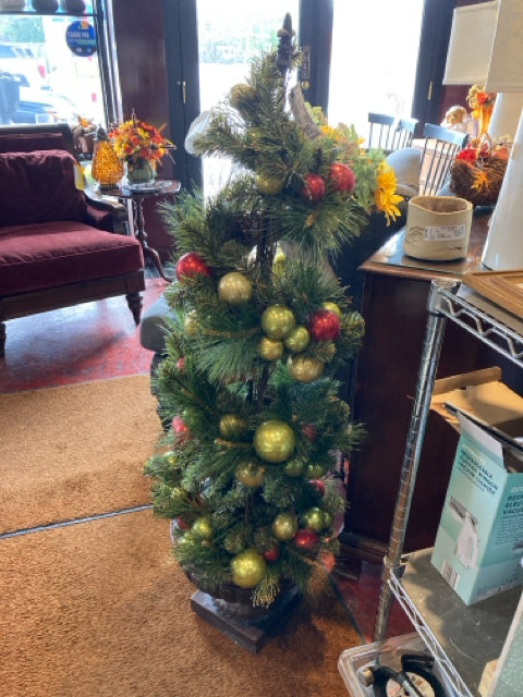 Christmas Green/Red Christmas Tree In Planter Holiday Item