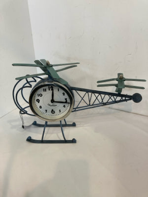 Vintage Green/Silver Metal Helicopter Clock