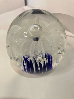 Blue/White Glass Flower Paperweight